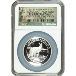 2013 P $1 AUD 1 oz .999 Silver Proof High Relief Kangaroo NGC PF70 Ultra Cameo