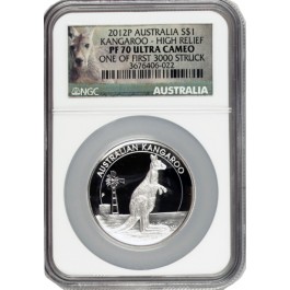 2012 P $1 AUD 1 oz .999 Silver Proof High Relief Kangaroo NGC PF70 Ultra Cameo