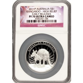 2011 P $1 AUD 1 oz .999 Silver Proof High Relief Kangaroo NGC PF70 Ultra Cameo
