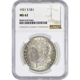 1921 S $1 Morgan Silver Dollar NGC MS62 Uncirculated Mint State Coin