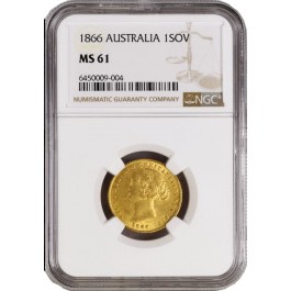 1866 1 Sovereign Gold Sydney Mint Australia Queen Victoria NGC MS61 Coin