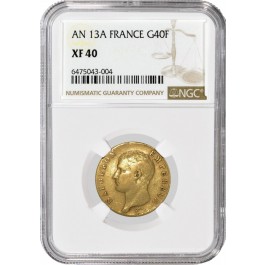 1805 AN 13A 40 Francs Gold Paris Mint France Emperor Napoleon I NGC XF40 