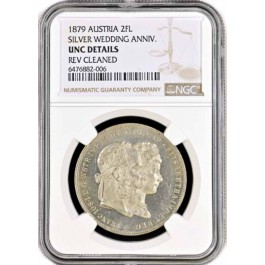 1879 2 Florin Austria Franz Joseph I Silver Wedding Anniversary NGC UNC Details