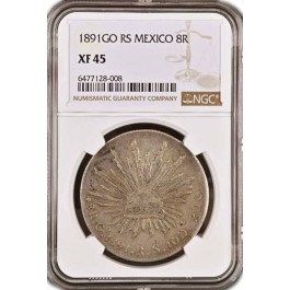 1891 GO RS 8 Reales Silver Guanajuato Mint Mexico Second Republic NGC XF45 Coin