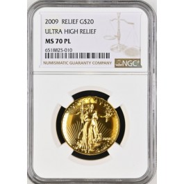 2009 $20 Ultra High Relief St Gaudens Double Eagle 1 oz .9999 Gold NGC MS70 PL