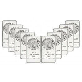 Lot Of 10 Silvertowne American Buffalo 10 oz .999 Fine Silver Bars NEW SEALED