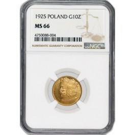 1925 G10Z 10 Zlotych Gold Poland NGC MS66 Gem Uncirculated Mint State Coin