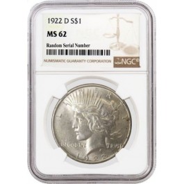 1922 D $1 Silver Peace Dollar NGC MS62