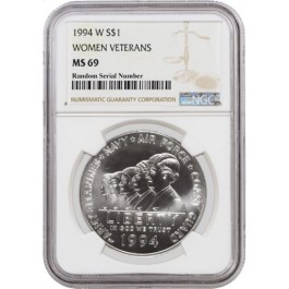 1994 W $1 Women Veterans Memorial Commemorative Silver Dollar NGC MS69