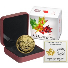 2014 $5 1/10 oz Gold Proof Canadian O Canada Moose Box & COA
