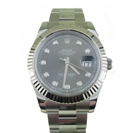 2014 Rolex Datejust II Dark Rhodium Diamond Dial Steel and 18K Gold  Bezel 116334