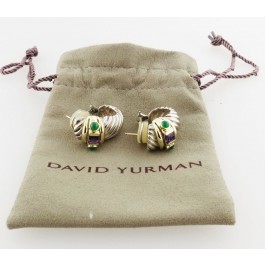 David Yurman 14K Gold 925 Silver Cable Amethyst Green Onyx Chrysoprase Shrimp Earrings