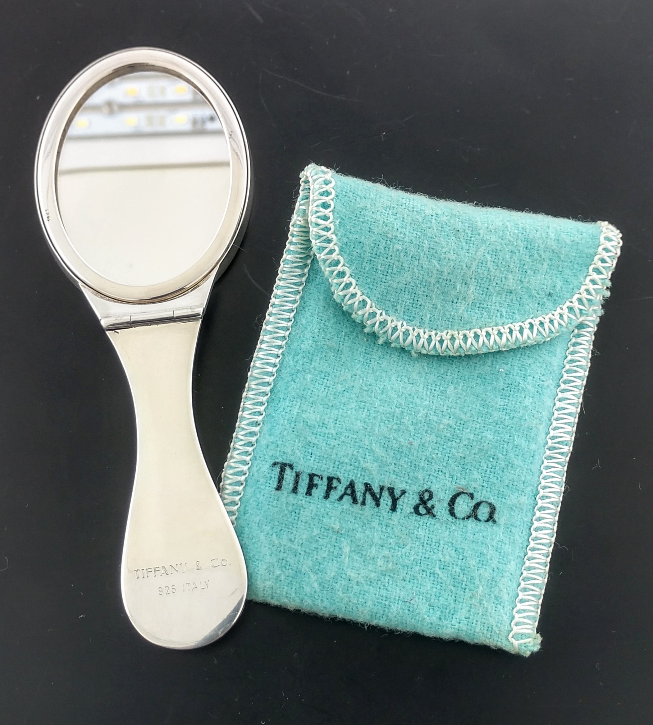 Vintage Tiffany & Co Italy Sterling Silver Folding Compact Purse Mirror