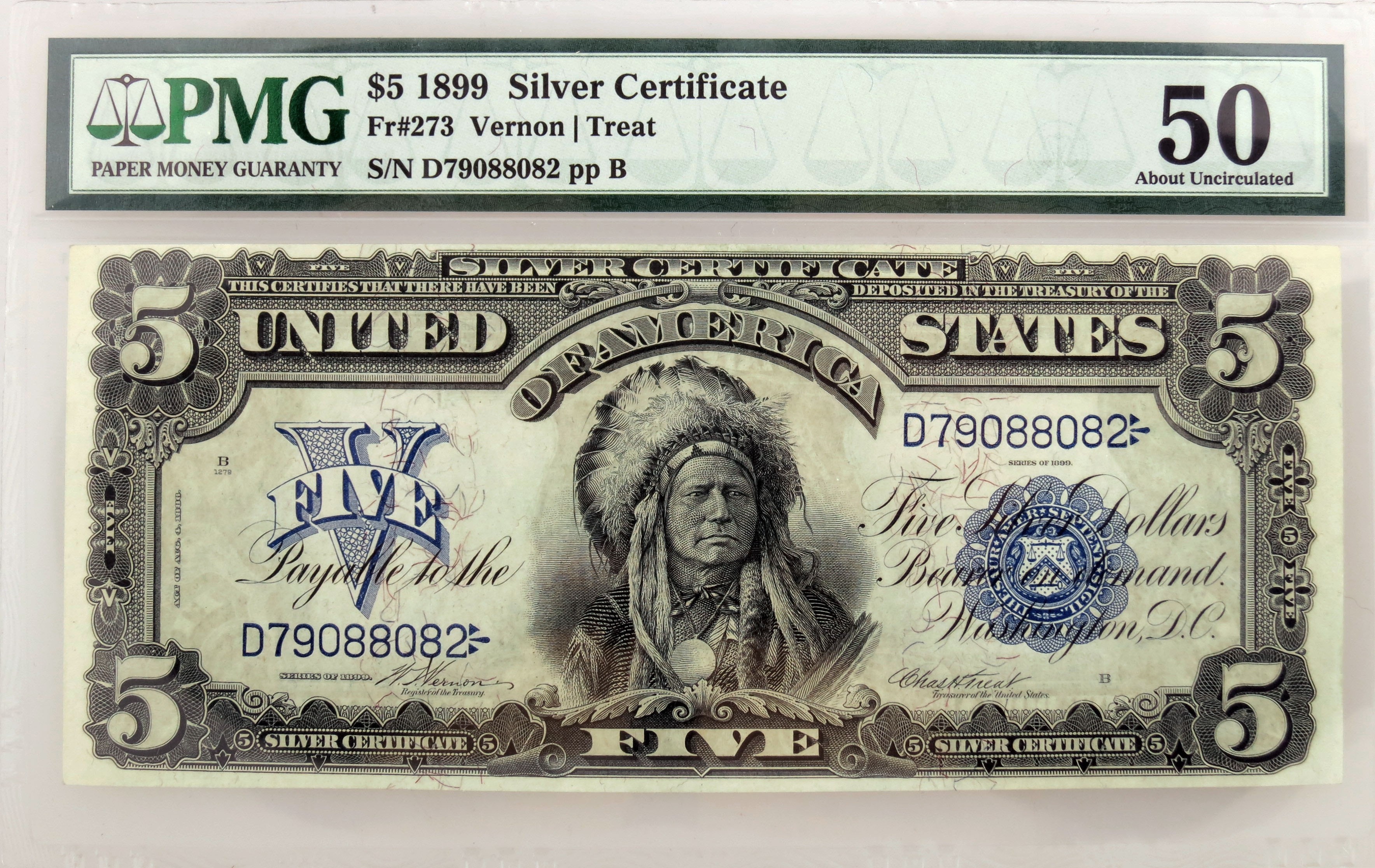 Series Of 1899 $5 Large Size Indian Chief Silver Certificate Fr#273 PMG