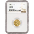 1843 $2.50 Liberty Head Quarter Eagle Gold NGC AU55 About Uncirculated Coin