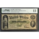 1862 $5 Legal Tender Note Fr#61c Series 91 PMG Choice Fine 15 Holes Faded Seal