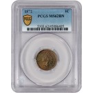 1872 1C Indian Head Cent PCGS Secure Gold Shield MS62 BN Uncirculated Coin