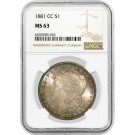 1881 CC Carson City $1 Morgan Silver Dollar NGC MS63 Brilliant Uncirculated Tone