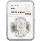 1881 CC Carson City $1 Morgan Silver Dollar NGC MS62 Uncirculated Coin