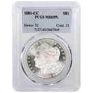 1881 CC $1 Morgan Silver Dollar VAM 2 Doubled 88 Top Reverse PCGS MS65 PL Coin 