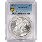 1881 S $1 Morgan Silver Dollar PCGS Secure Gold Shield MS67 Gem Uncirculated 