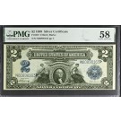 Series Of 1899 $2 Large Size Silver Certificate Mini Porthole Fr#257 PMG Ch AU58