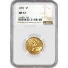 1901 $5 Liberty Head Half Eagle Gold NGC MS62 Uncirculated Coin