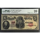 1907 $5 Large Size Legal Tender Note Woodchopper Fr#91 PCBLIC Error PMG VF20 #46