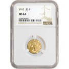 1912 $2.50 Indian Head Quarter Eagle Gold NGC MS63 Brilliant Uncirculated #001