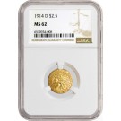 1914 D $2.50 Indian Head Quarter Eagle Gold NGC MS62 Uncirculated Coin