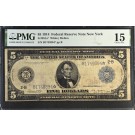 Series Of 1914 $5 Federal Reserve Star Note New York Fr#851a* PMG Choice Fine 15