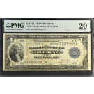 1918 $1 Large Size Federal Reserve Note FRN Richmond Fr#722 PMG VF20 Stained