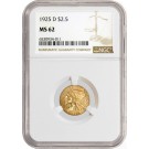 1925 D $2.50 Indian Head Quarter Eagle Gold NGC MS62 Uncirculated Coin