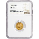 1929 $2.50 Indian Head Quarter Eagle Gold NGC MS62 Brilliant Uncirculated Coin