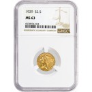 1929 $2.50 Indian Head Quarter Eagle Gold NGC MS63 Brilliant Uncirculated Coin