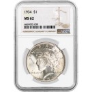 1934 $1 Silver Peace Dollar NGC MS62 Uncirculated Key Date Coin