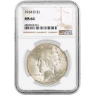 1934 D $1 Silver Peace Dollar NGC MS64 Brilliant Uncirculated Key Date Coin 