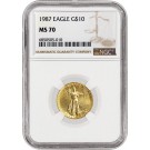 1987 $10 1/4 oz Gold American Eagle NGC MS70 Gem Uncirculated Coin
