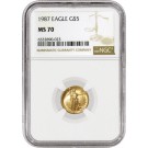 1987 $5 1/10 oz American Gold Eagle NGC MS70 Gem Uncirculated Coin