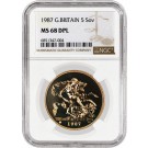 1987 5 Sovereign Gold Great Britain Queen Elizabeth II NGC MS68 DPL Coin