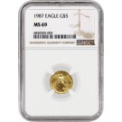 1987 $5 1/10 oz American Gold Eagle NGC MS69 Gem Uncirculated Coin
