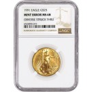1991 $25 1/2 oz Gold American Eagle NGC MS68 Mint Error Obverse Struck Thru Coin