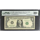 Series Of 1999 $1 FRN New York Fr#1924-B Serial Number 6 PMG VF30 EPQ