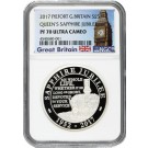 2017 £5 Proof .925 Fine Silver Piedfort Great Britain Queen's Sapphire Jubilee NGC PF70