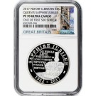 2017 £5 Proof .925 Fine Silver Piedfort Great Britain Queen's Sapphire Jubilee NGC PF70