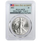 2021 $1 1 oz Silver American Eagle Type 2 PCGS MS70 FDOI Flag Label Coin