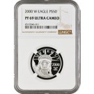 2000 W $50 Proof American Platinum Eagle 1/2 oz .9995 Fine NGC PF69 Ultra Cameo 	