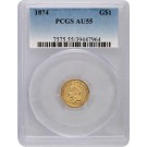 1874 $1 Indian Head Princess Gold Dollar PCGS AU55 About Uncirculated Coin