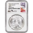 1986 (S) $1 Silver American Eagle NGC MS70 UC John Mercanti Signature Label