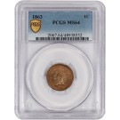 1863 1C Copper Nickel Indian Head Cent PCGS Secure Gold Shield MS64 Coin #532